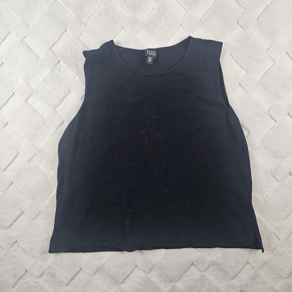 Eileen Fisher Knit Sleeveless Tank Top Womens Large Black
